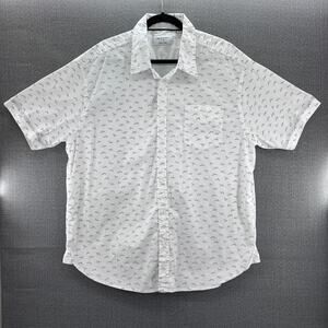 Paperdenim & Cloth Men's White Micro Printed‎ Short Sleeve Button Up Shirt 3XL
